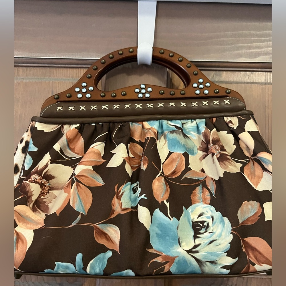 Vintage Isabella Fiore Floral Beaded Stud Crystal Satchel Handbag